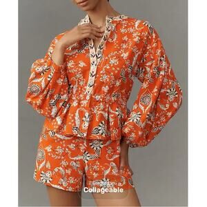NEW Farm Rio x Anthropologie Balloon Long Sleeve Printed Romper Size Small